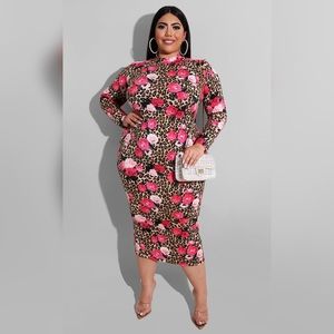*BUMP FRIENDLY* Leopard Rose Floral Midi Dress